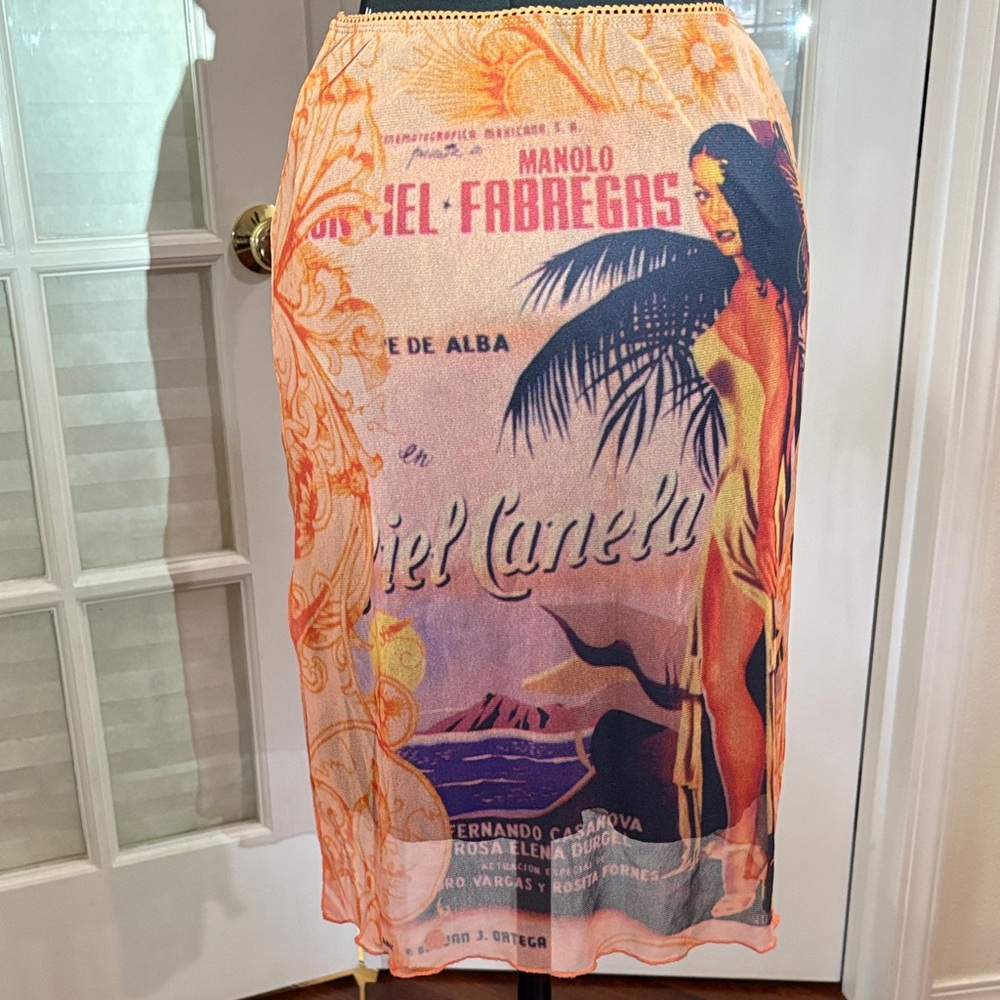 Stylish Graphic Pencil Skirt - Orange - Picture 3 of 8